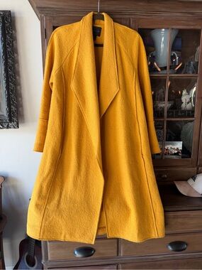 Tahari Mustard Yellow Open Front Wool Blend Coat